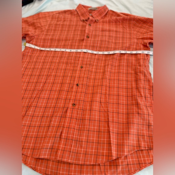 LLBean Mens Large Orange Plaid Traditional Fit Wrinkle Resist Short Sleeve - Picture 3 of 10